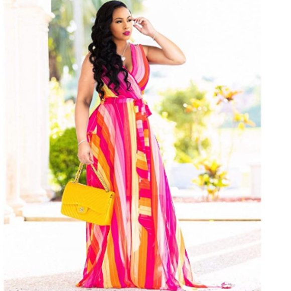 Dresses & Skirts - Women's Sexy Wrap V Neck Long Sleeve Maxi Dress